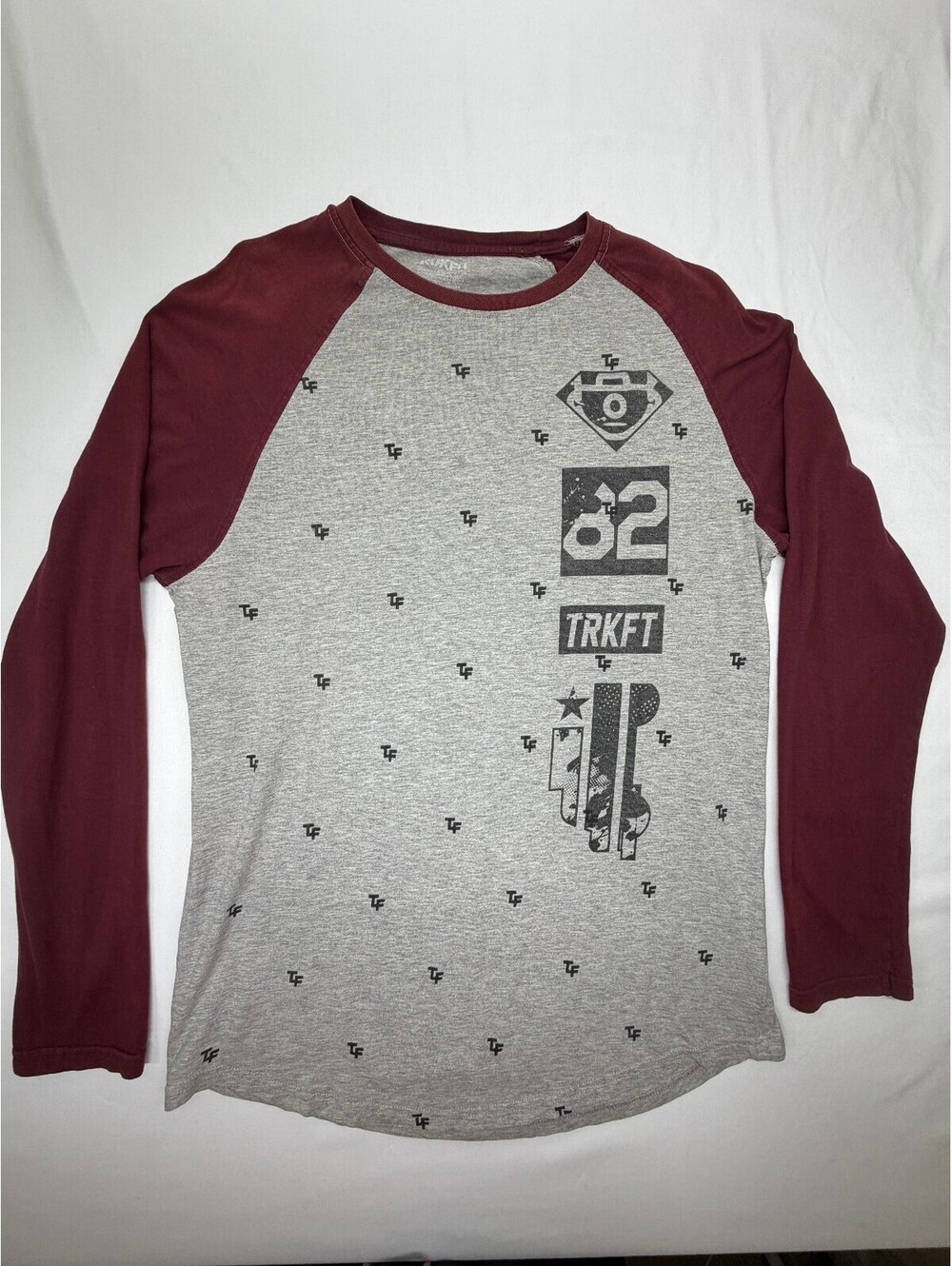 Trukfit Men's Shirt Raglan Sleeve Crew Neck Slim Fit Size Large Grey